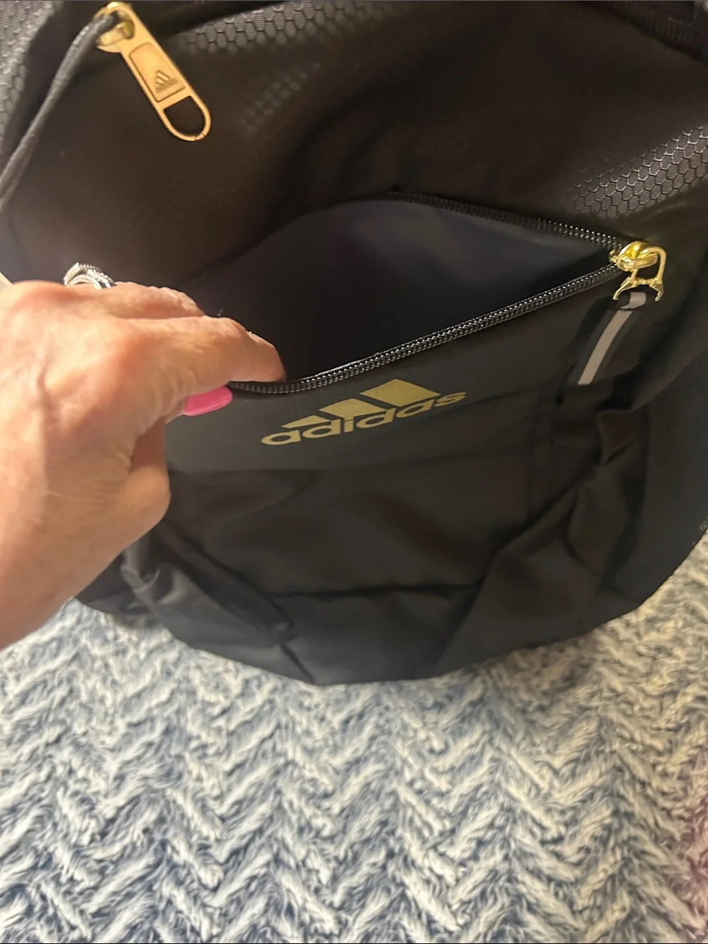 Adidas Excel 6 Black Backpack with Gold Metallic Logo Accent